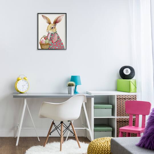Stupell Industries Easter Bunny with Egg Basket Framed Giclée Wall Art